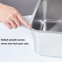 Nyutu open-top stainless steel litter box interior for quick scooping.