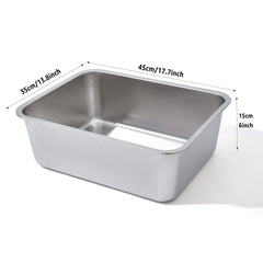 Nyutu stainless steel litter box side view shows high sides to reduce litter scatter.