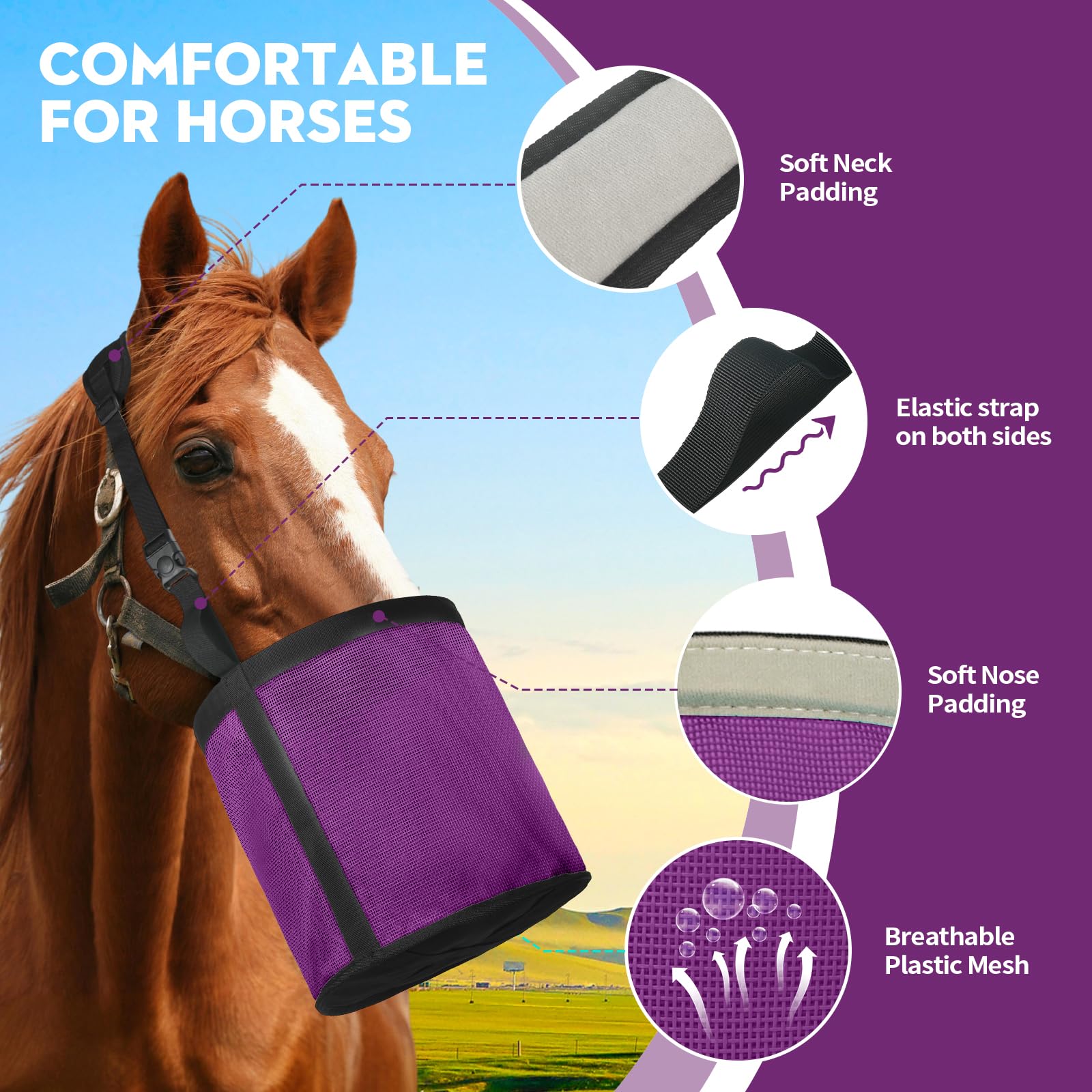 OAHELAKE feed bag anti spill flap view showing secure feeding