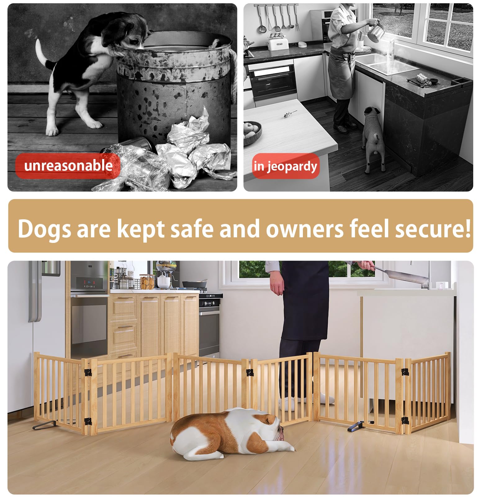 Oapety solid wood pet gate natural pine wood for odor-free warmth.