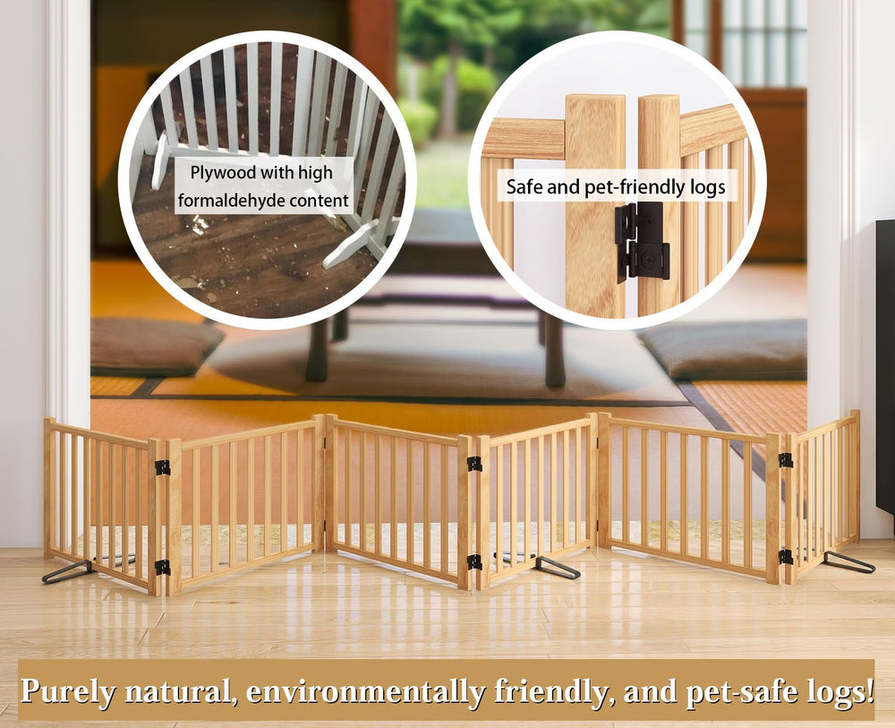 Oapety solid wood pet gate no-tools installation enables quick setup.
