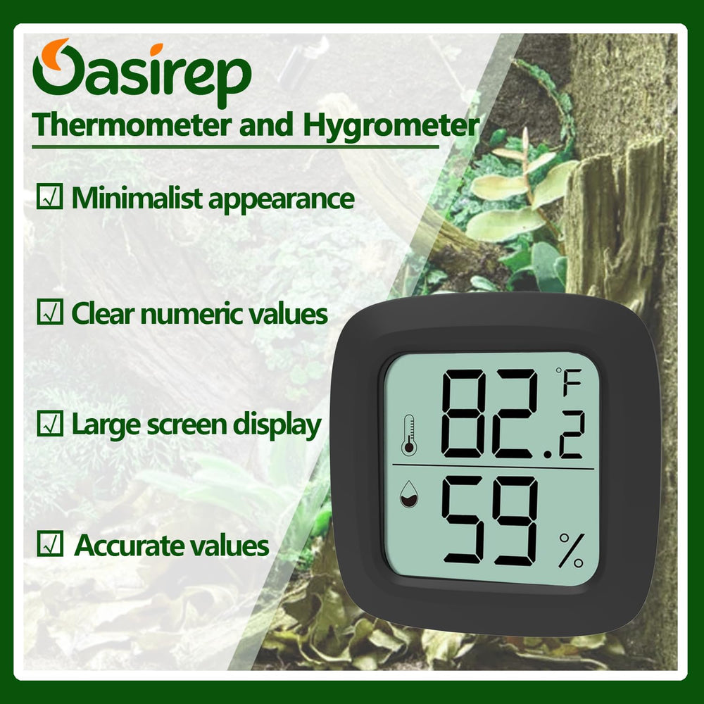 Oasirep Black compact-design gauge blends with habitat while monitoring climate.
