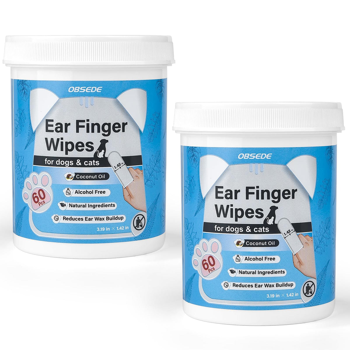 OBSEDE ear wipes with finger-sleeve design enabling gentle cleaning