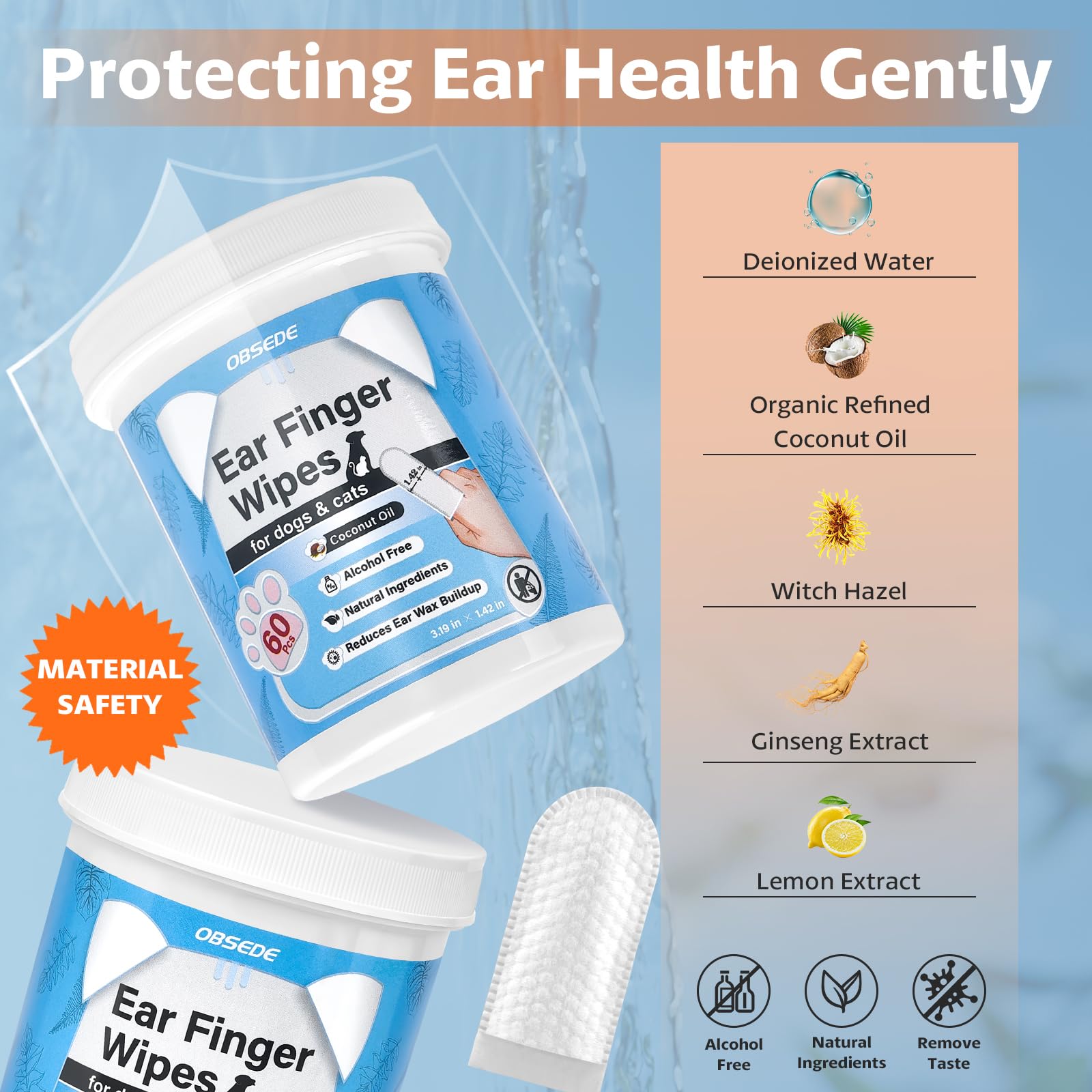OBSEDE ear wipes demonstrating a gentle plant-based formula