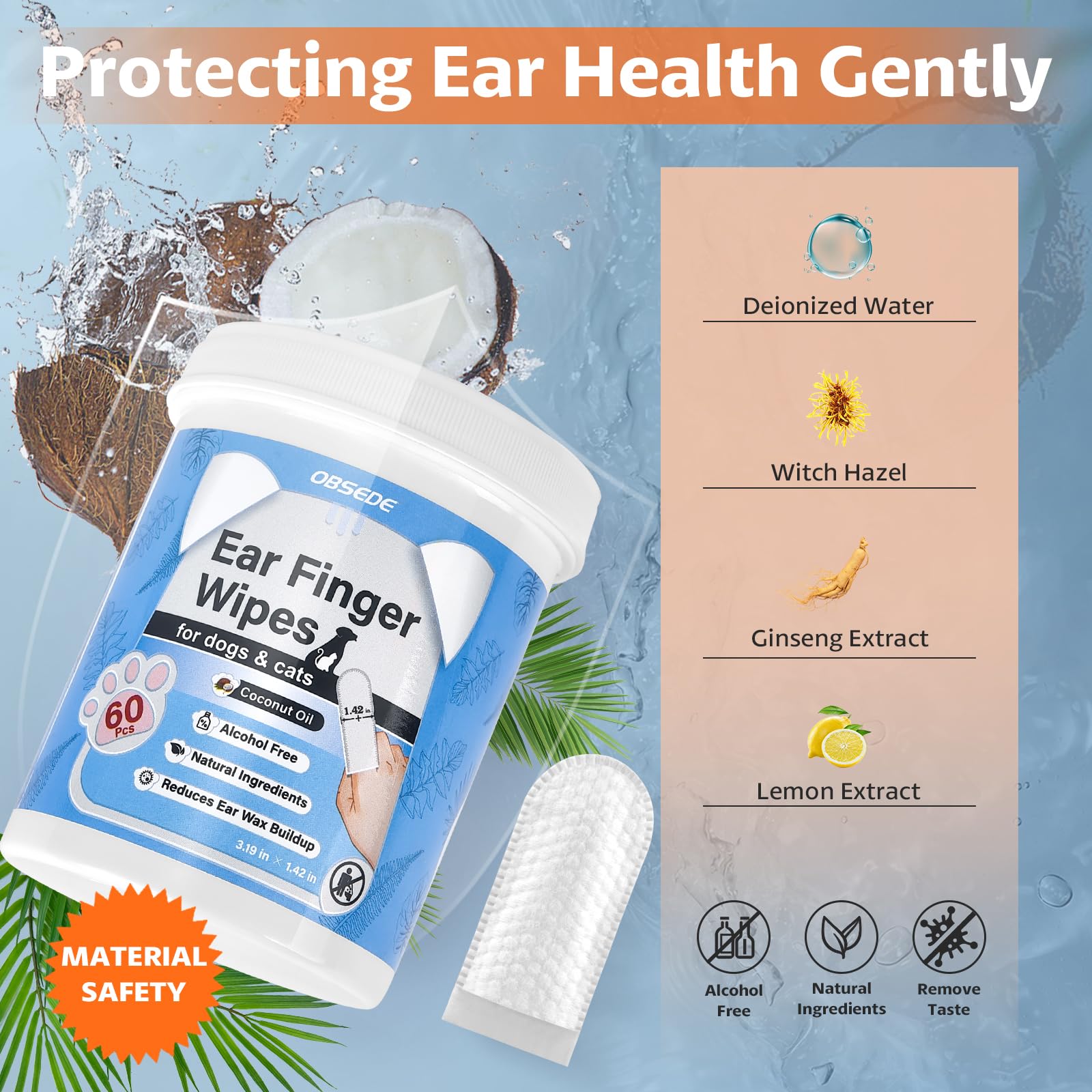 OBSEDE ear wipes close-up showing gentle cleaning action