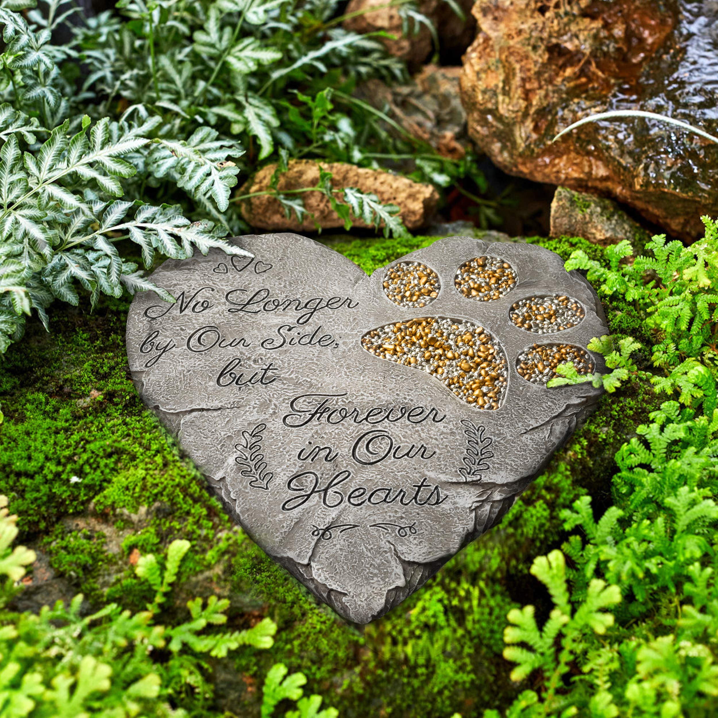 OBSI heart-shaped-dog-memorial-stone offers a soothing garden remembrance focal point.