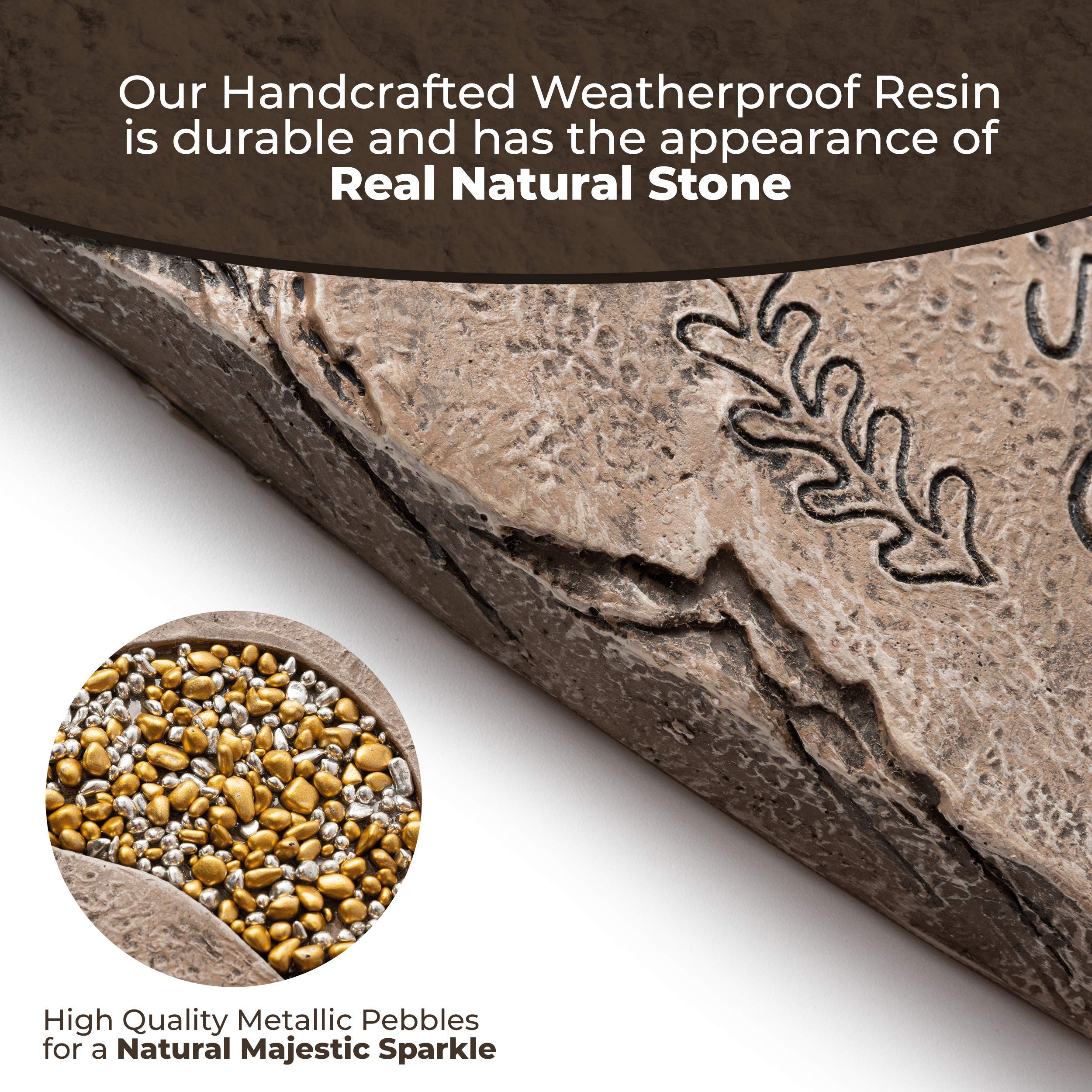 OBSI pawprint memorial with metallic pebbles adds sparkle to outdoor garden memorial.