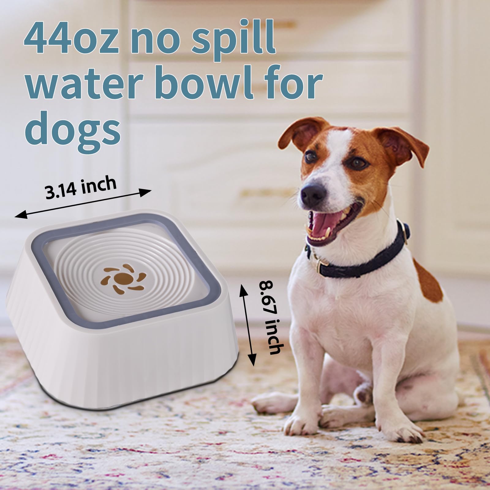 Ocean Ice no-spill-design bowl with elevated rim helps keep floors clean.