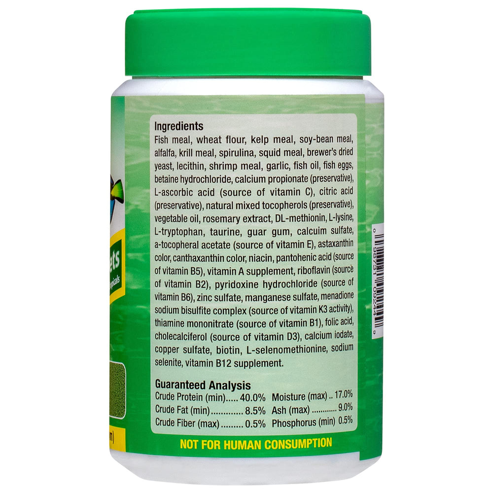 Ocean Nutrition Formula Two soft-moist pellets pictured feeding small tropical fish for easy digestion.