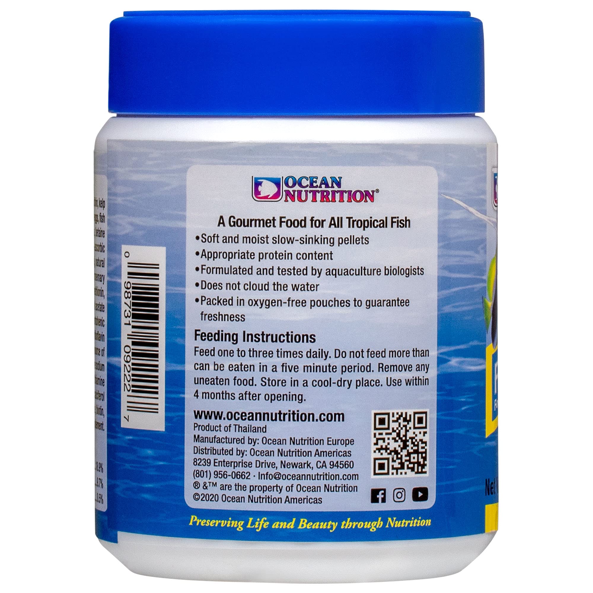 Ocean Nutrition guppy food high protein closeup supports growth and vitality.