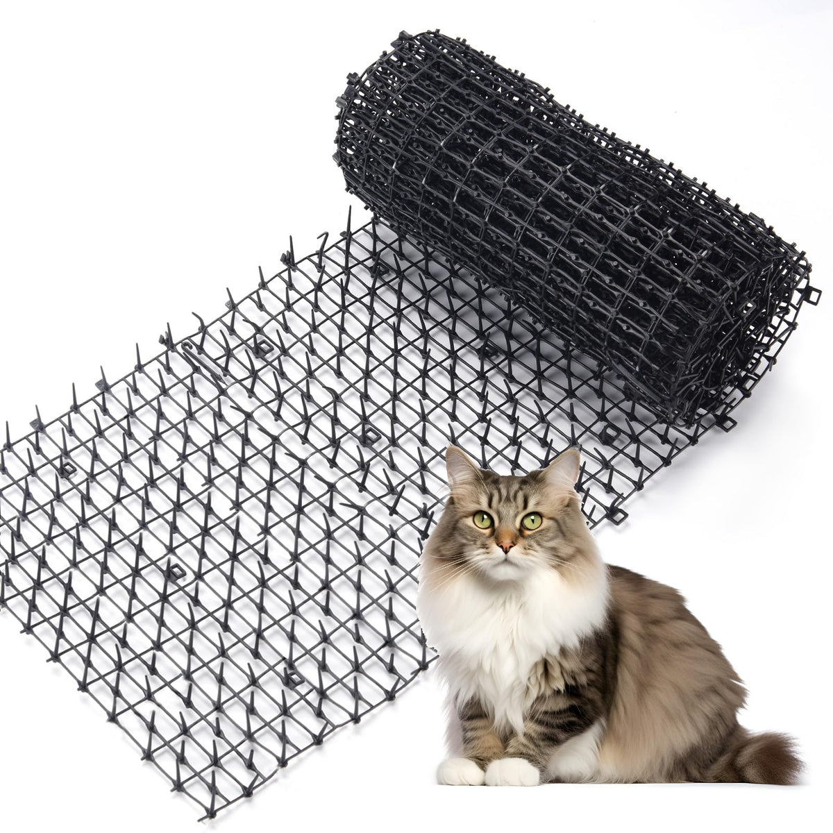 OceanPax scat mat six point five foot unrolled in the garden showing humane deterrence and eco-friendly materials