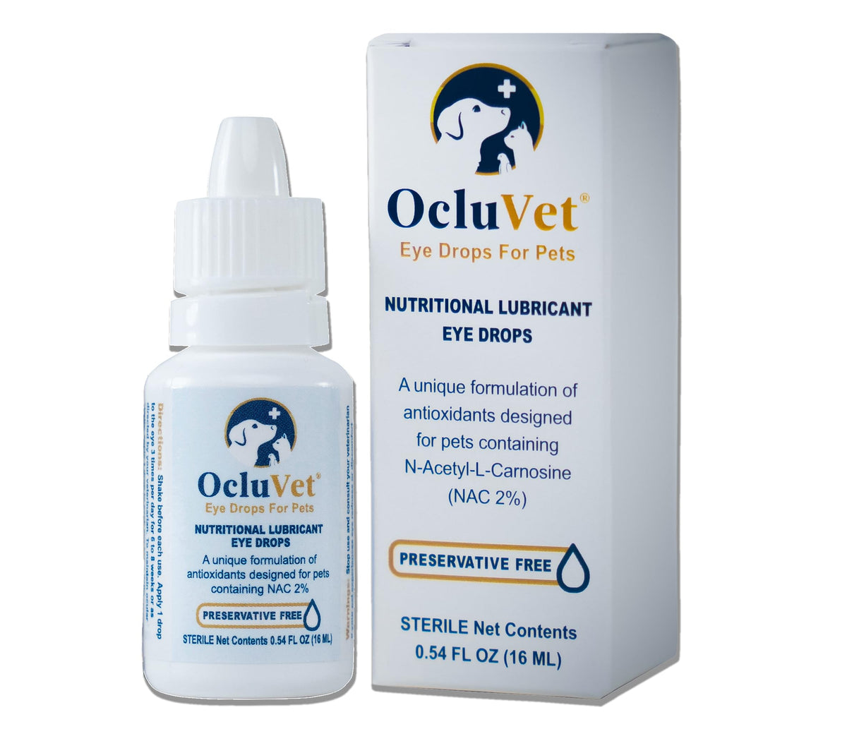 OcluVet Eye Drops bottle for pets, 16 mL, supports eye comfort and daily care.