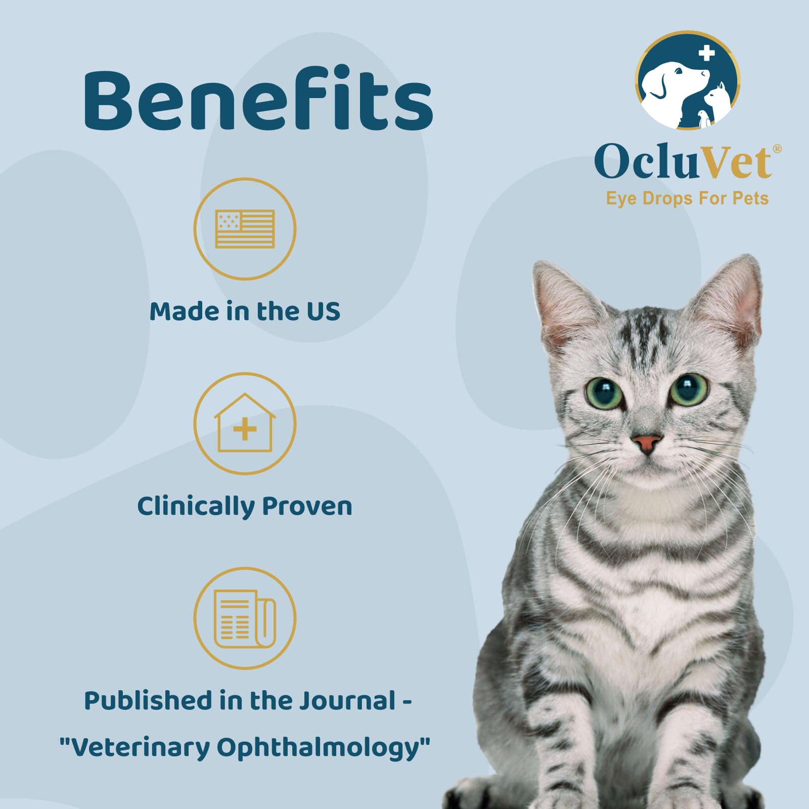 OcluVet Eye Drops pet eyes care in focus for dogs and cats during routine care.