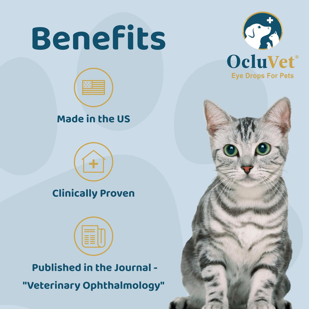 OcluVet Eye Drops pet eyes care in focus for dogs and cats during routine care.