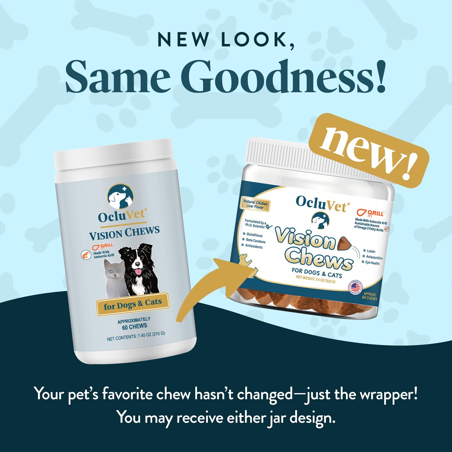 OcluVet Vision Chews in bowl showing tasty daily eye wellness bites