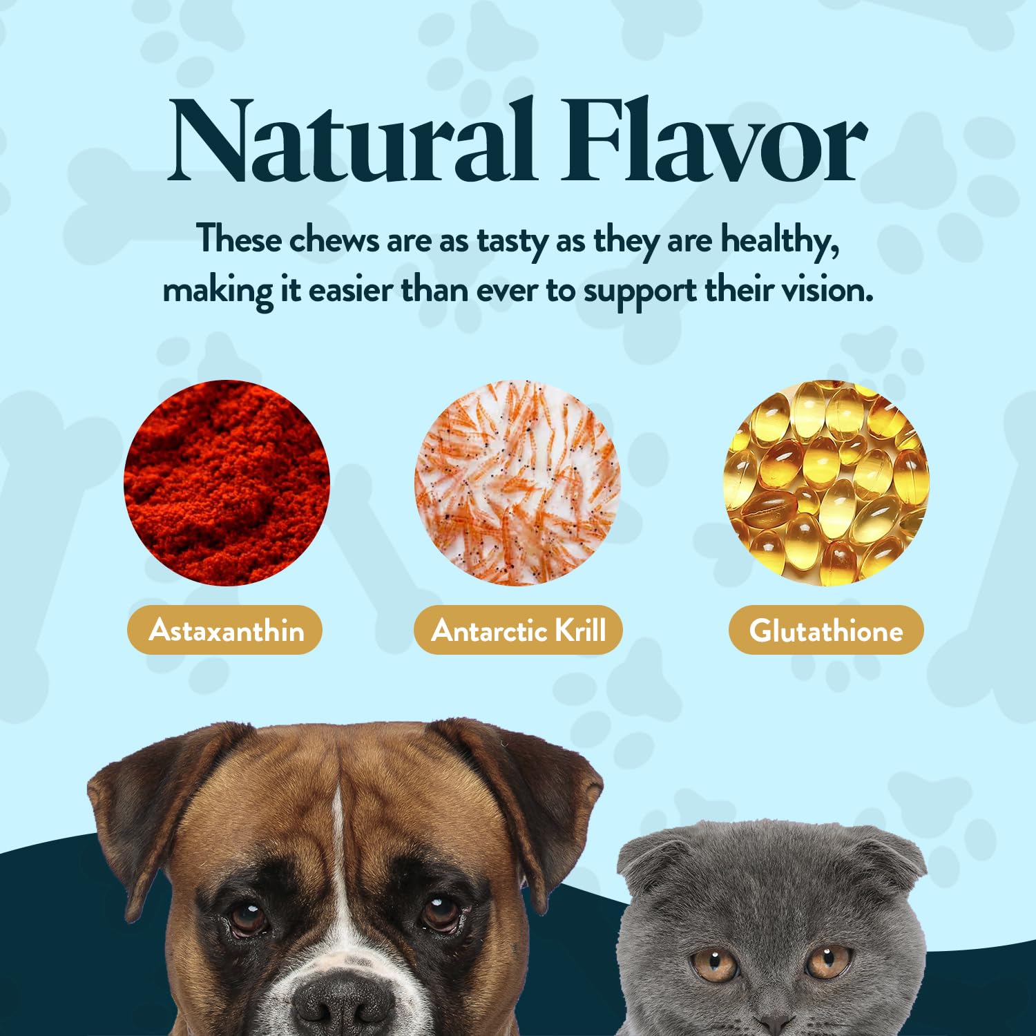 OcluVet Vision Chews chicken liver flavor highlighting palatable eye care
