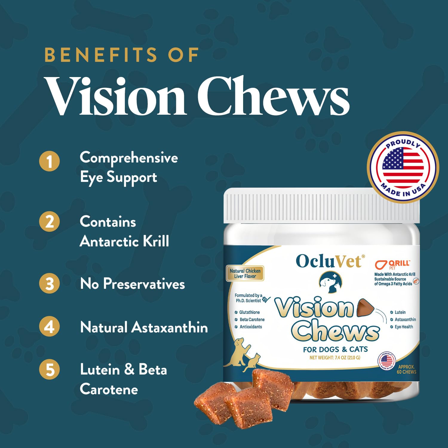 OcluVet Vision Chews ingredients with krill and astaxanthin for eye nourishment