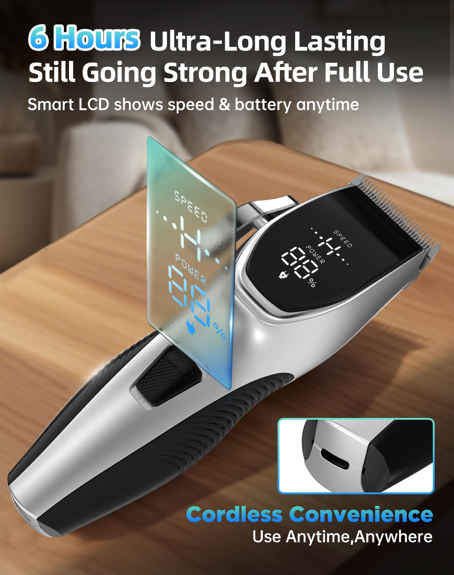 OCPEET HD LCD display in action helps control grooming steps easily.