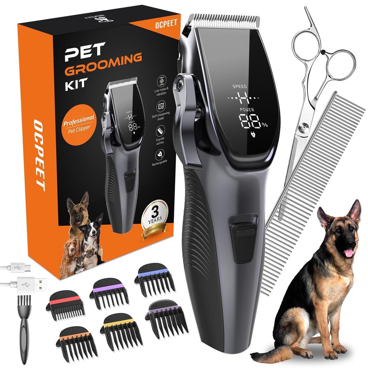 OCPEET dog grooming kit low-noise closeup promotes calm grooming sessions