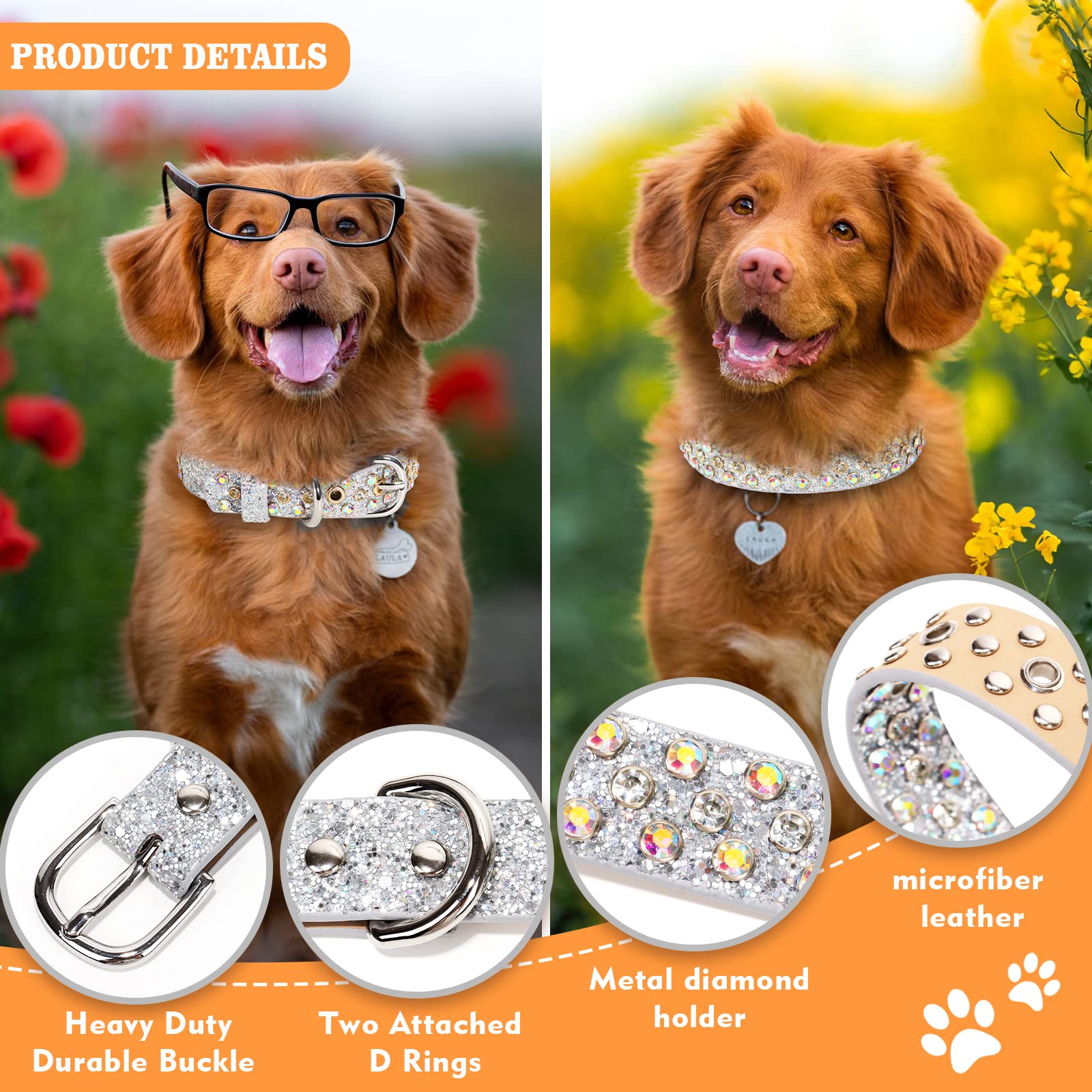 OCTBERSIEG bling diamonds dog collar on dog highlights eye-catching shine for compliments.