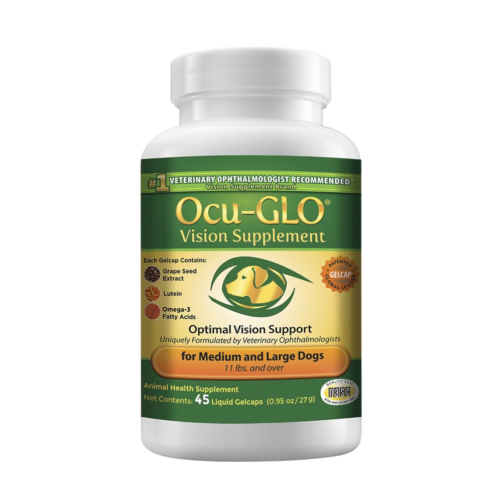 Ocu-GLO bottle and label signaling daily eye-health support for dogs.