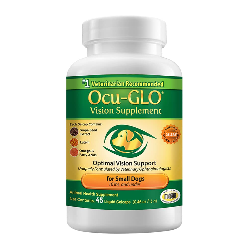 Ocu-GLO Vision Supplement bottle – veterinarian-recommended eye health support for dogs.