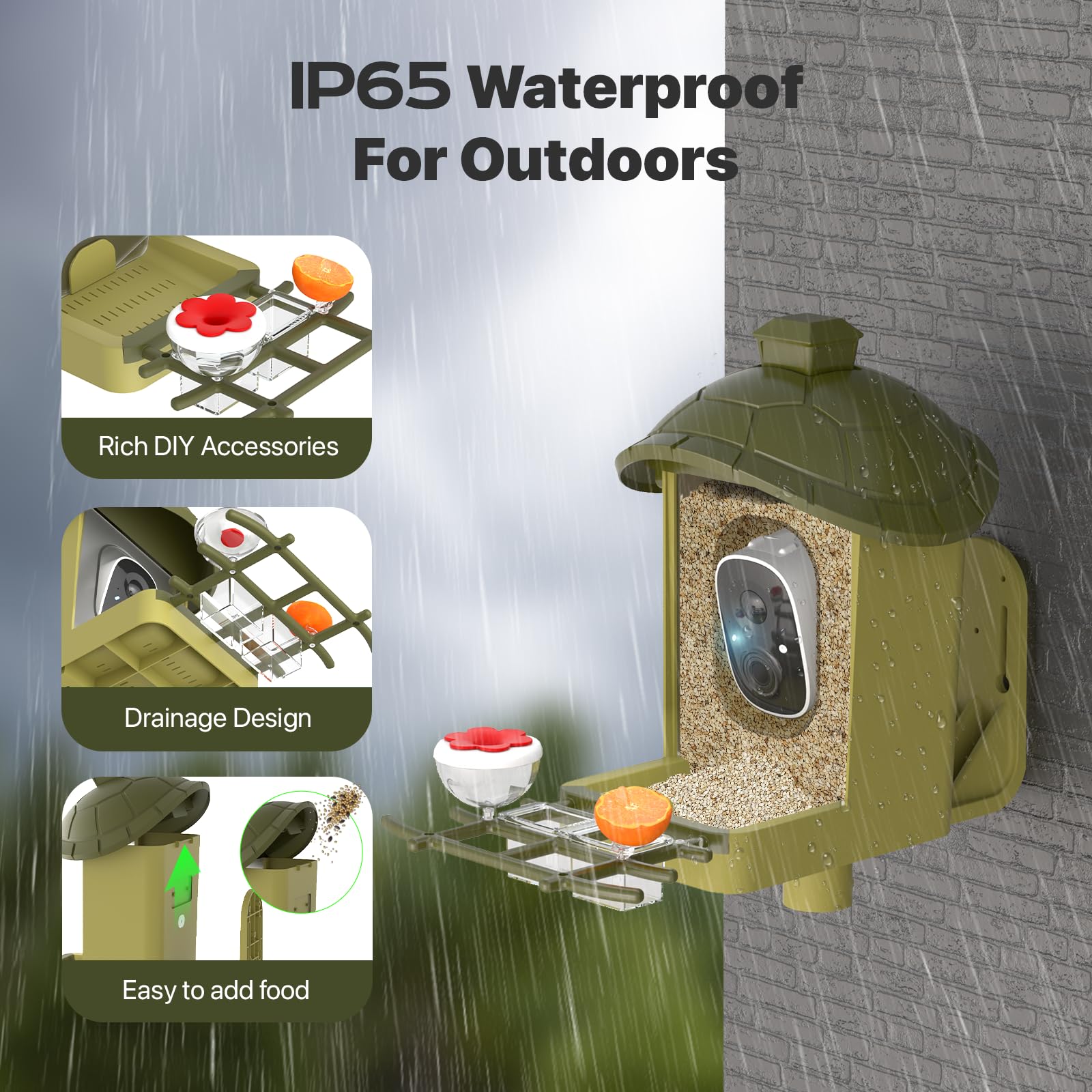 oddkont Smart Bird Feeder IP65 weatherproof design in weather conditions