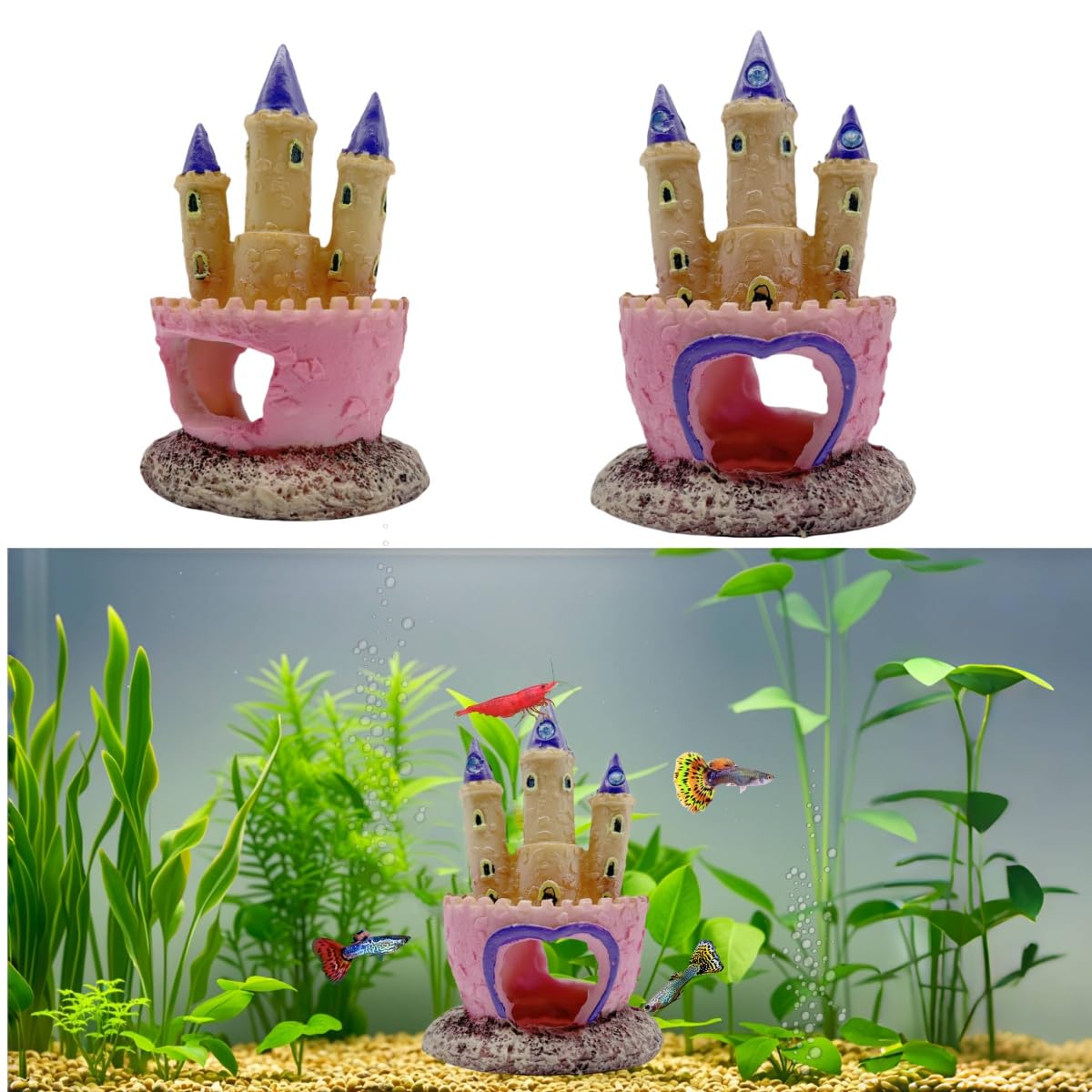 Odebyata easy-maintenance castle sits securely on tank bottom.
