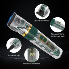 ODJSY pet grooming clipper digital display reveals battery and speed at a glance.