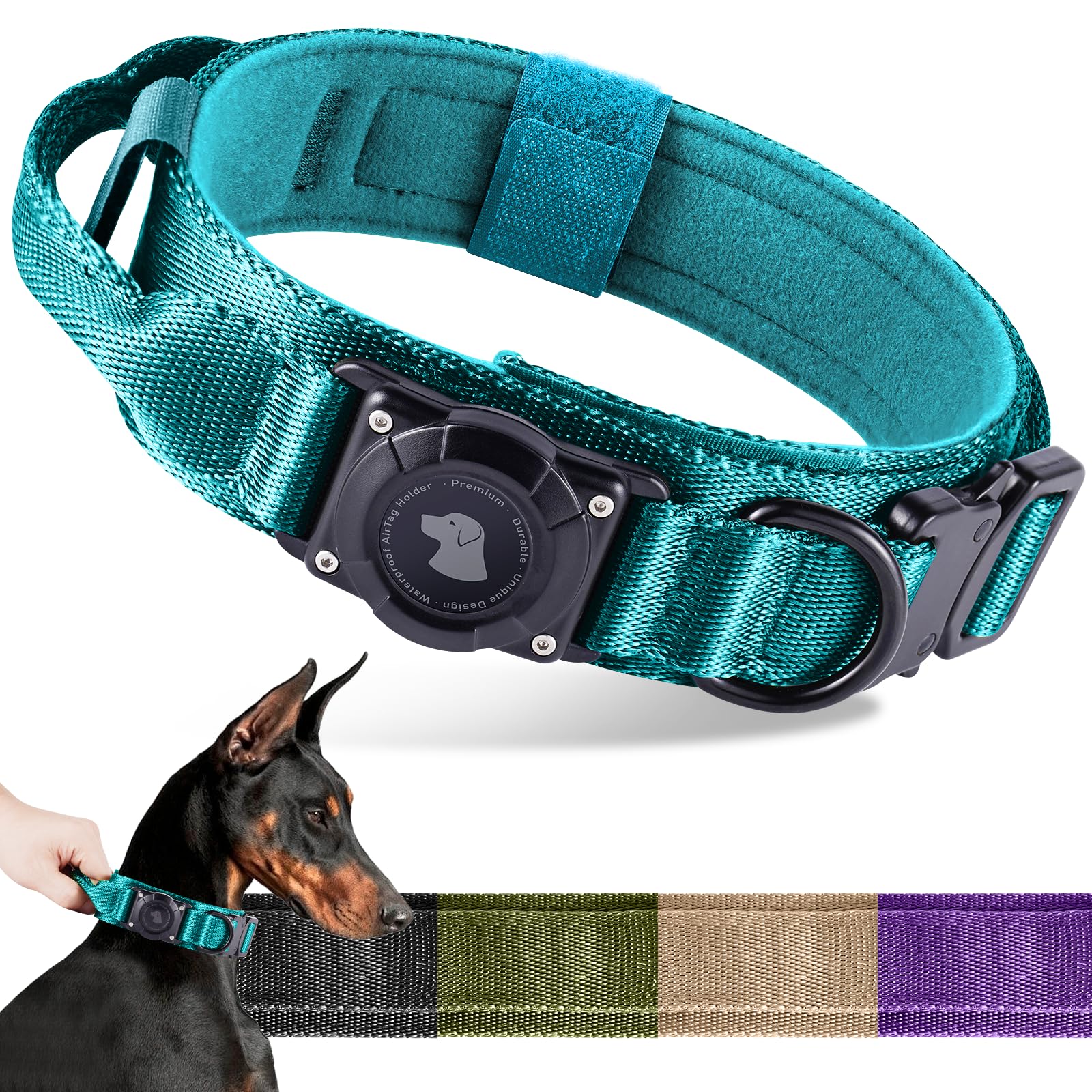 Odokele 2025 upgrade waterproof AirTag dog collar worn by a dog for secure all-weather tracking