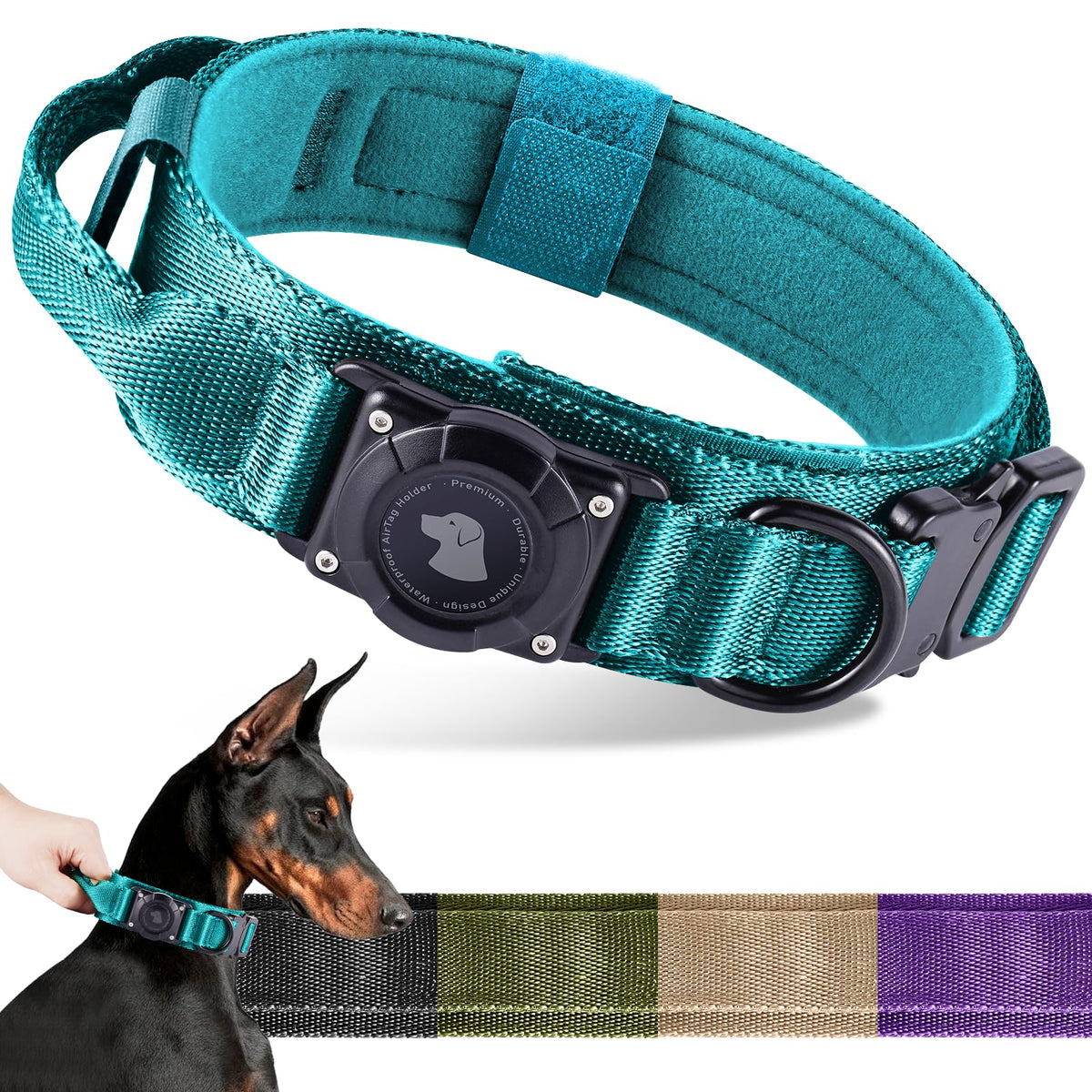 Odokele 2025 upgrade waterproof AirTag dog collar worn by a dog for secure all-weather tracking