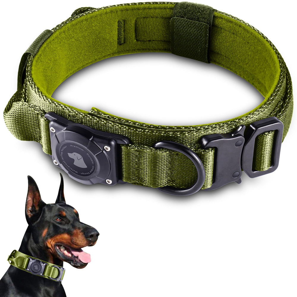Odokele 2025 upgrade waterproof AirTag dog collar shows secure holder for swimming and rain protection.