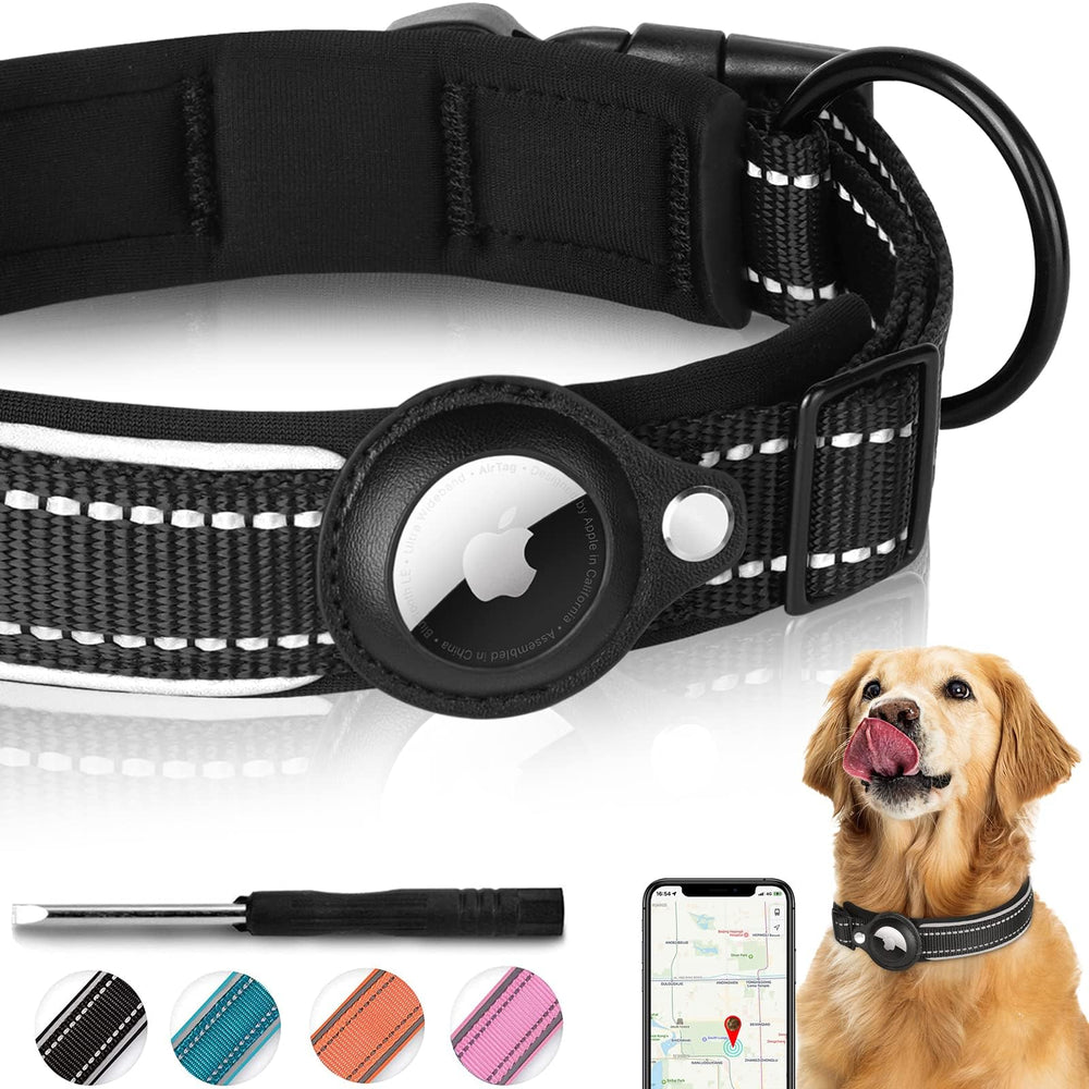 Odokele AirTag collar close-up shows built-in holder for secure tracking during walks.
