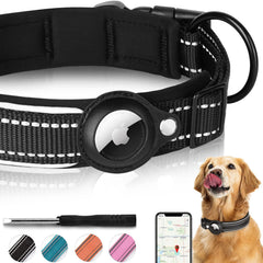 Odokele AirTag collar close-up shows built-in holder for secure tracking during walks.