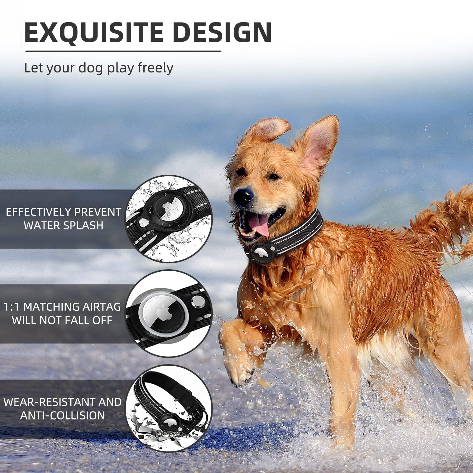Odokele AirTag collar interior 9mm neoprene lining cushions the dog's neck during activity.