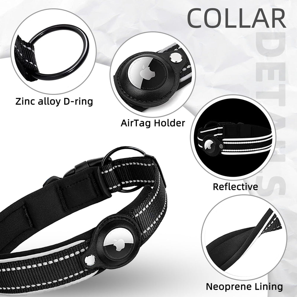 Odokele AirTag collar worn at dusk demonstrates padded, durable design for night walks.