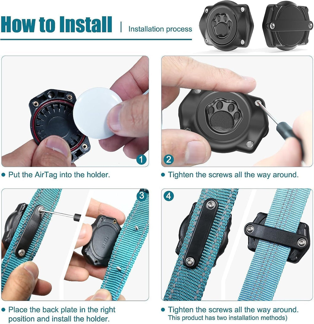 Odokele AirTag dog collar holder includes simple-install tools for quick setup.
