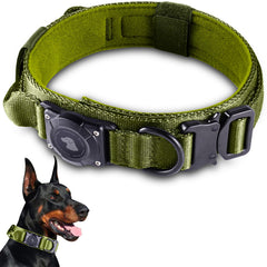 Odokele ArmyGreen AirTag Collar front view highlights waterproof, durable construction for outdoor adventures.
