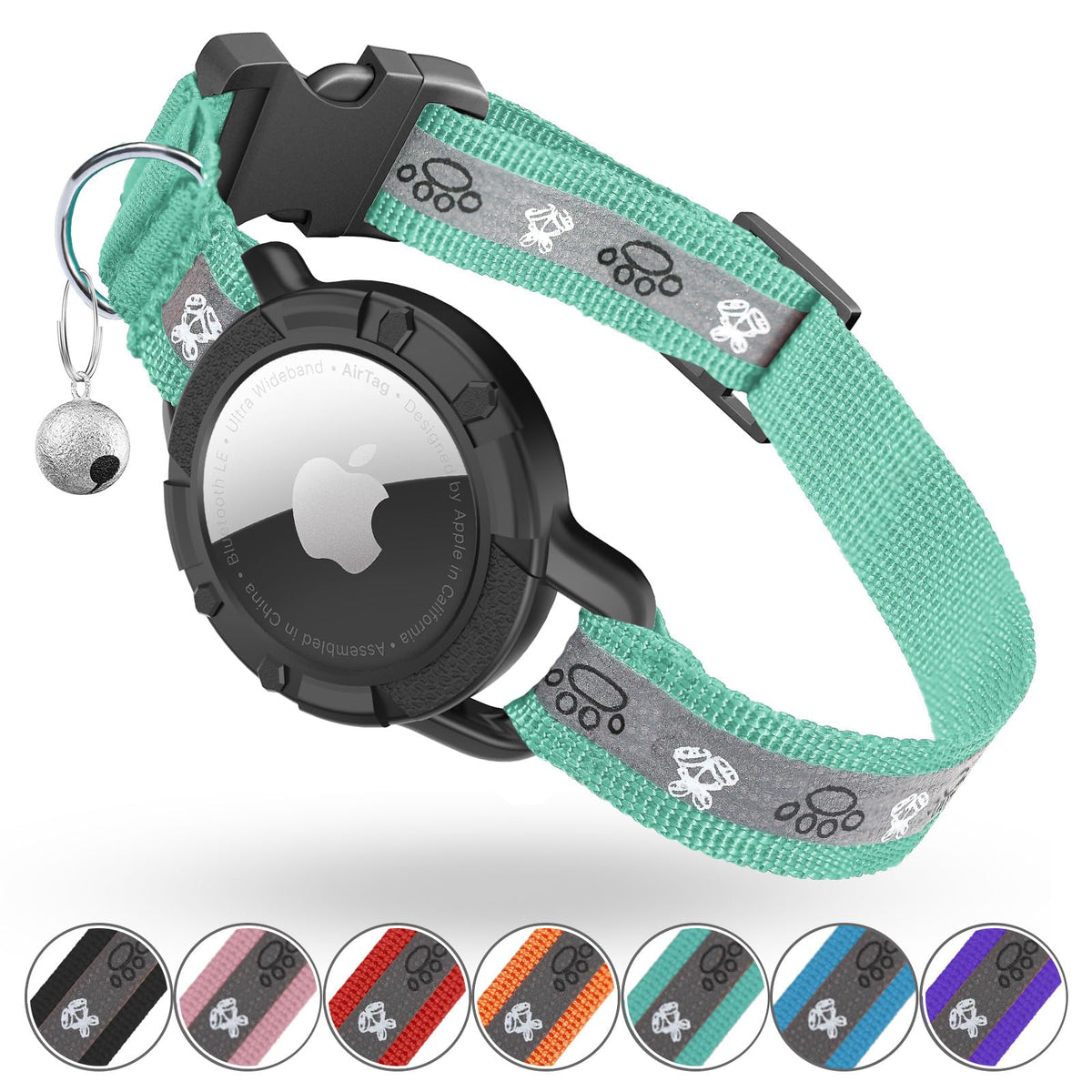 Odokele collar gato AirTag ajustable en verde, ajuste cómodo para mascotas pequeñas.