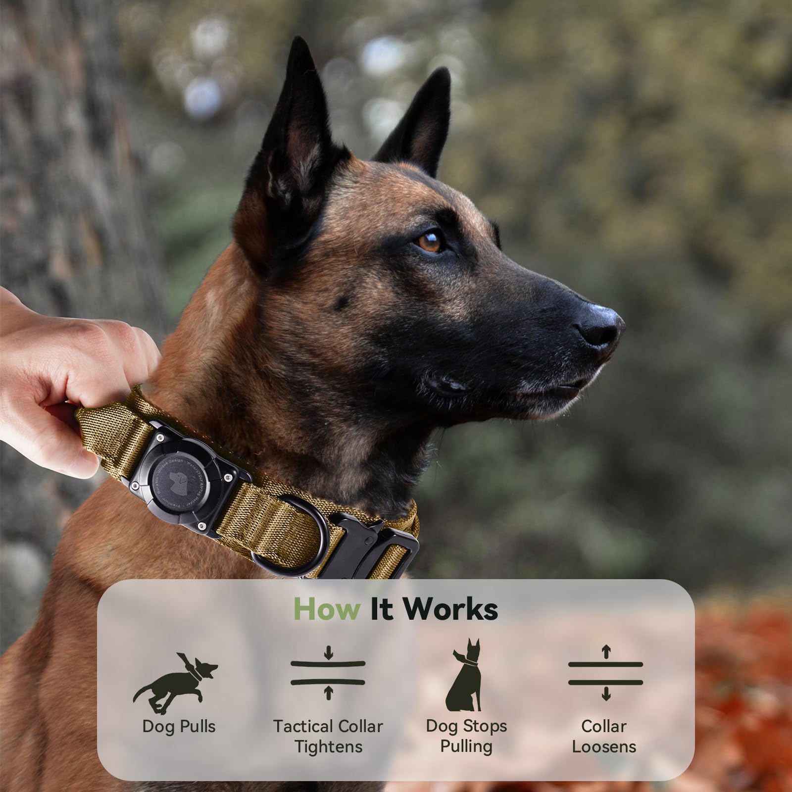 Odokele khaki tactical dog collar shown for daily outdoor use