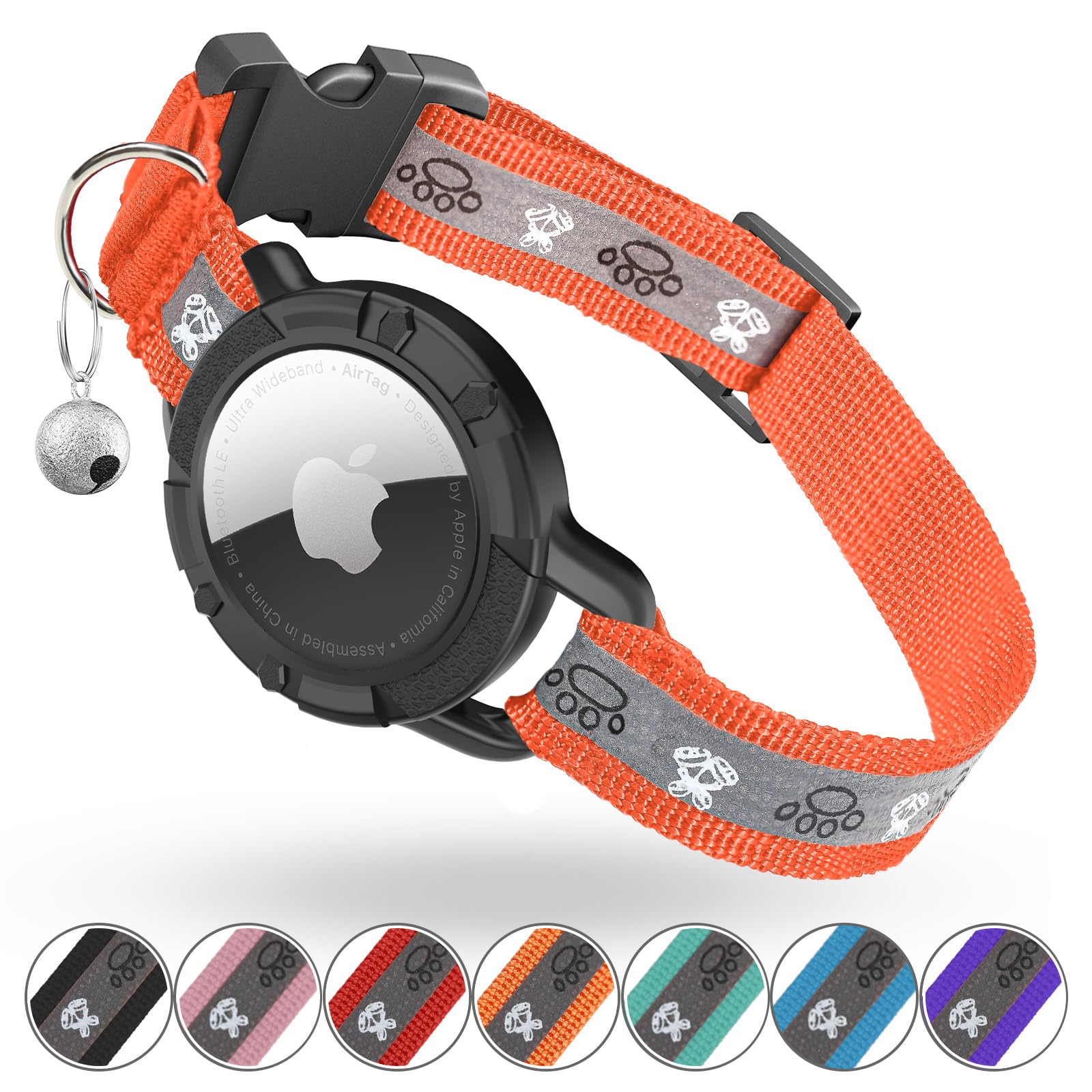 Odokele reflective AirTag cat collar side view showcasing safety features