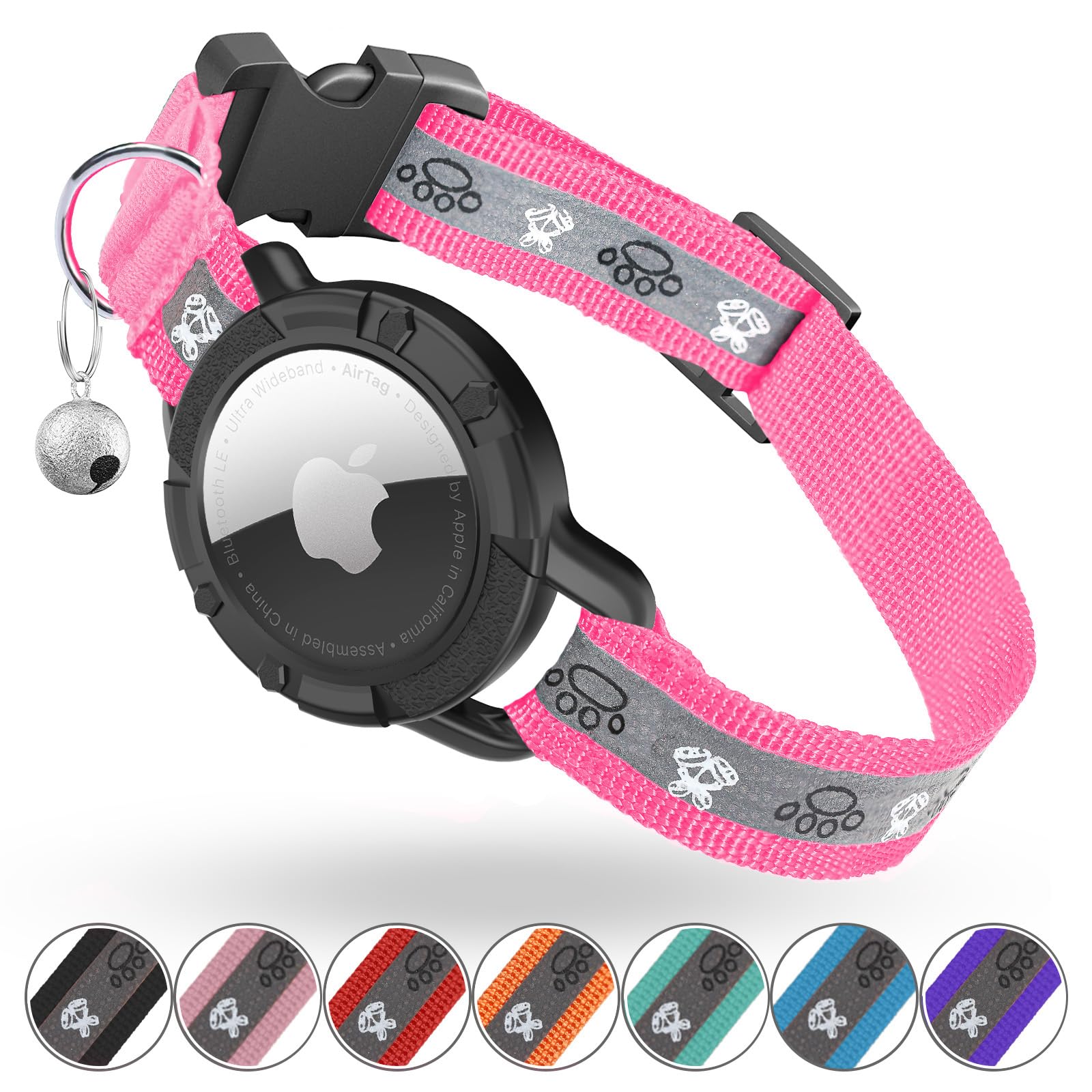 Odokele Reflective AirTag Collar front view enhances nighttime visibility for safety