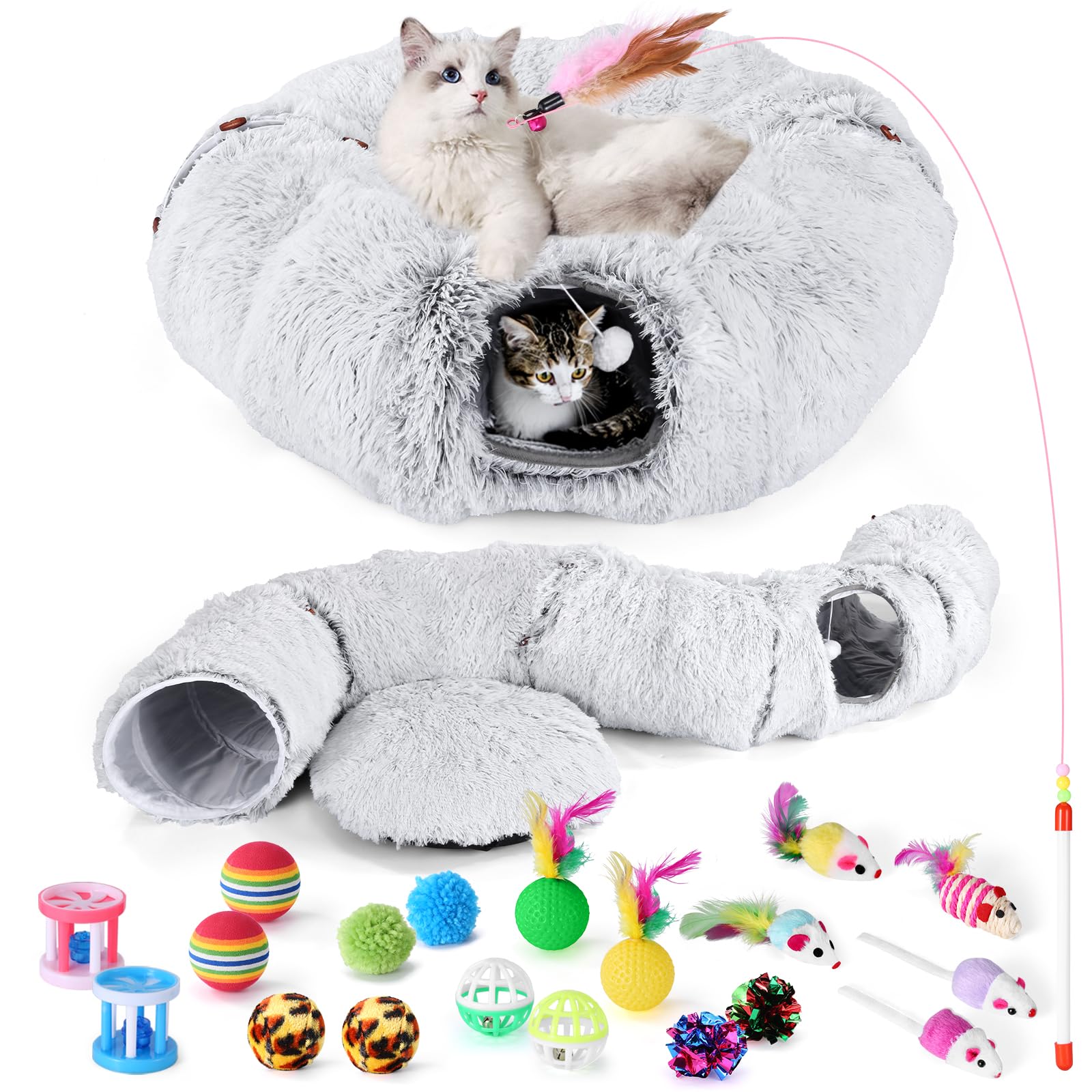 Odoland cat tunnel bed 2in1 donut tunnel: cozy play space and hide-and-seek fun