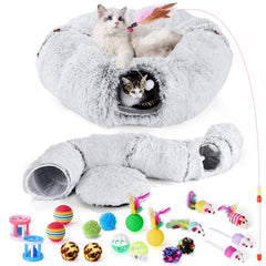 Odoland cat tunnel bed 2in1 donut tunnel: cozy play space and hide-and-seek fun