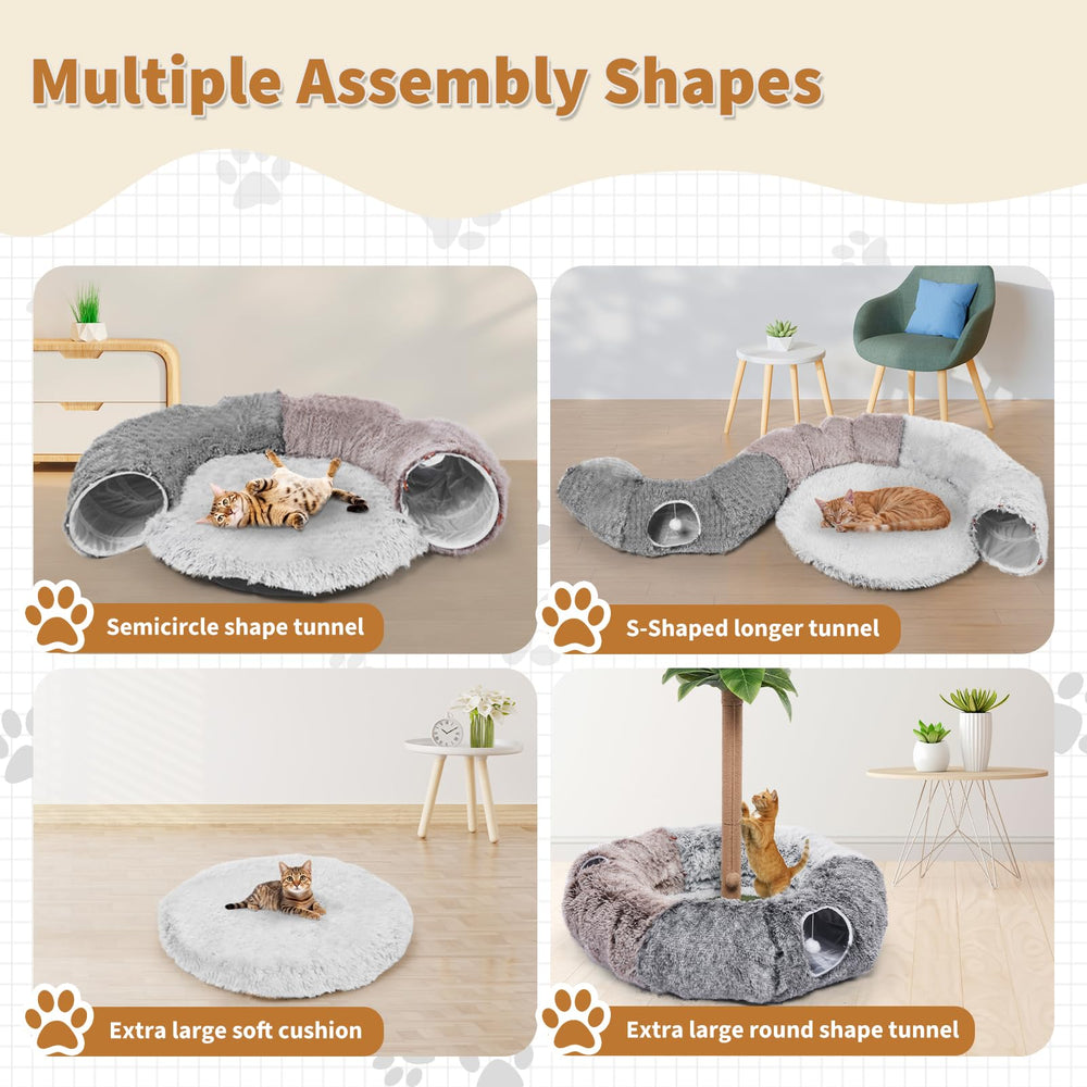 Odoland cat tunnels shape-options display shows straight, S-shaped, and circular forms for versatile play