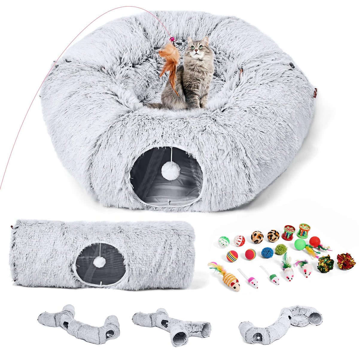 Odoland cat tunnels bed donut center offers plush comfort and a cozy retreat.