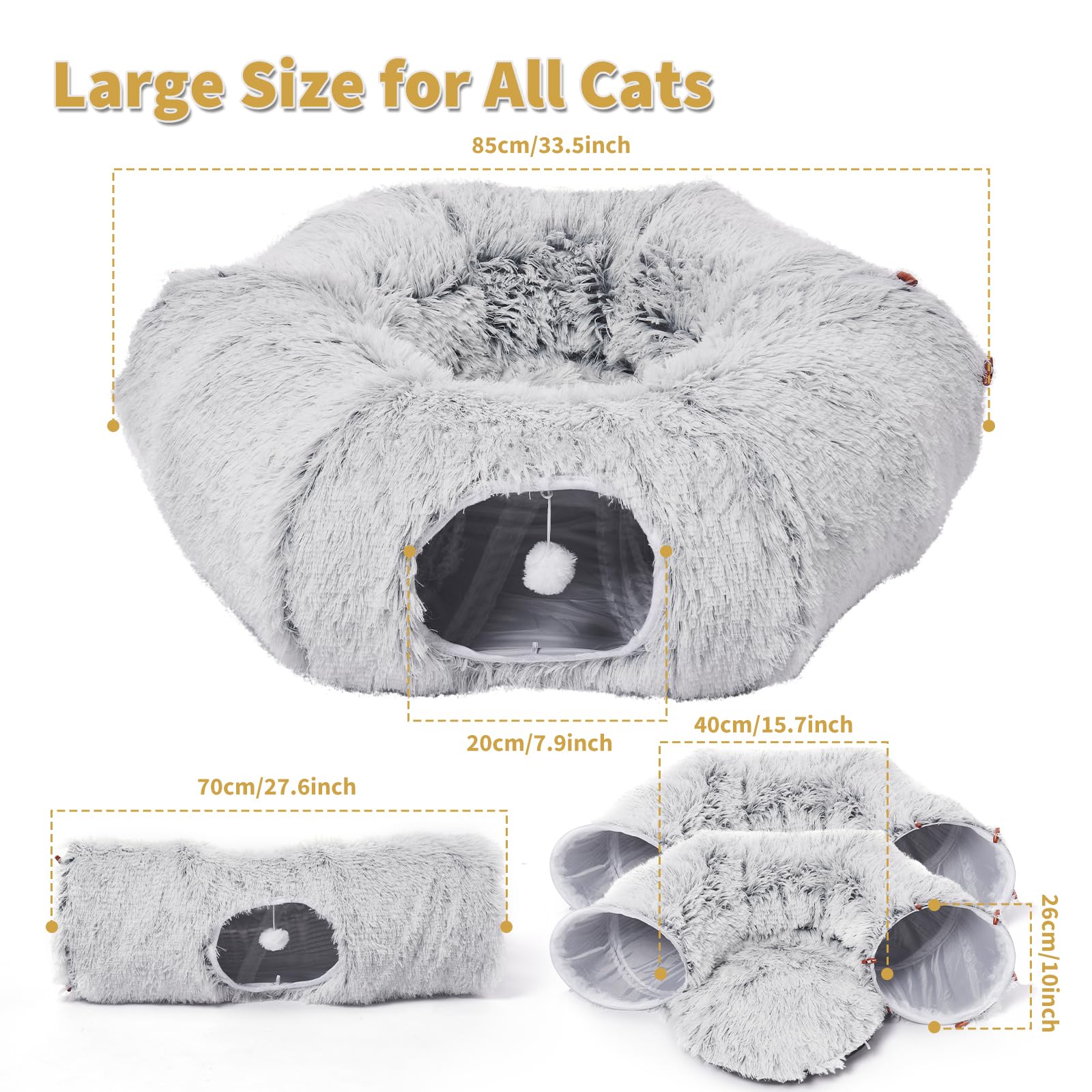 Odoland cat tunnels bed shows five-way assembly for varied, engaging play.