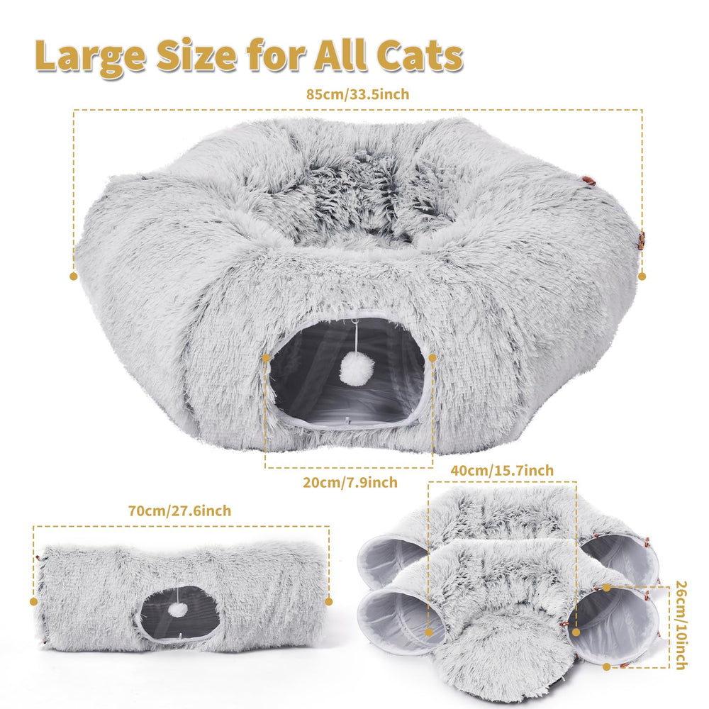 Odoland cat tunnels bed shows five-way assembly for varied, engaging play.