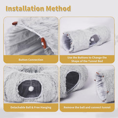 Odoland cat tunnels bed luxury plush fabric is machine washable for easy cleaning.