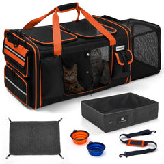 Odoland expandable cat carrier with 24x15x14 base and expansion for travel comfort.